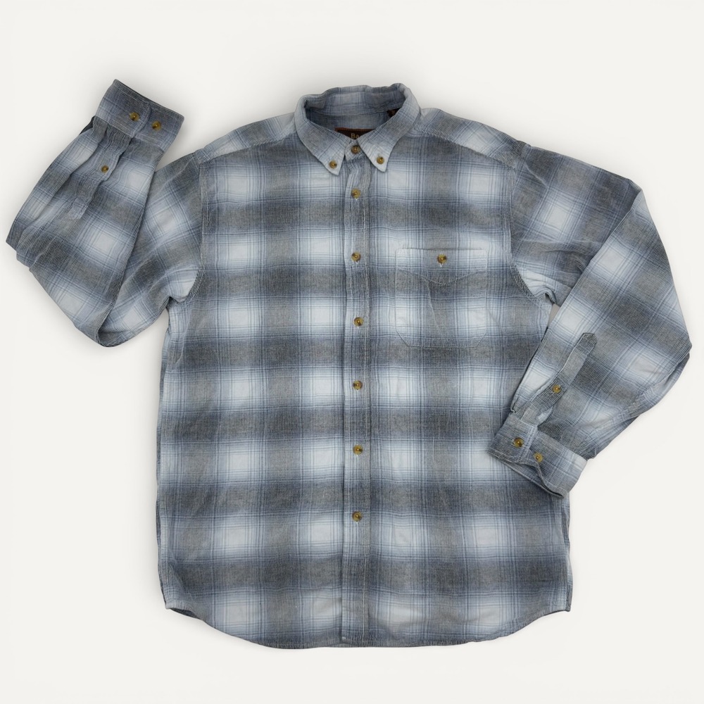 Basic Options Men's Corduroy Plaid Button Down Shirt Sz L Casual Workwear Grunge